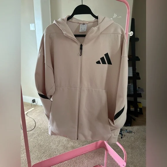 Adidas Womens Z.N.E. Full Zip Light Pink Hoodie with Black Accents - Size L - Picture 1 of 8